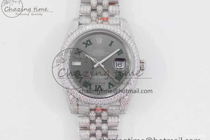 0224 Refined Datejust 41 SS Full Diamonds TWF 1:1 Best Edition Gray Roman Markers Dial on Jubilee Bracelet A 2389